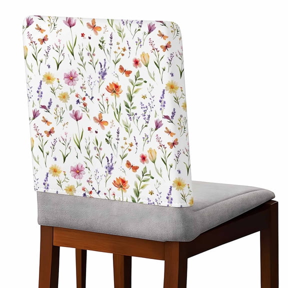 Wildflowers Chair Covers Set of 1 Colorful Spring Floral Botanical Flower Plants Chair Back Covers Stretch Removable Washable Slipcovers Protector for Dining Room Kitchen Party Decor