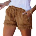 thumbnail image 2 of Pantalones Cortos Vaqueros Elásticos Enrollables para Mujer, Cintura Elástica con Cordón Ajustable, Cómodos, Color Caqui, Talla M, 2 of 7