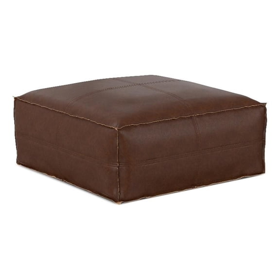 Pemberly Row Boho Square Pouf in Distressed Dark Brown Faux Leather