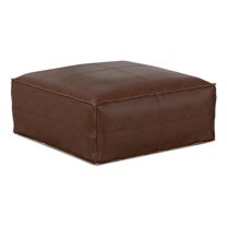 Pemberly Row Boho Square Pouf in Distressed Dark Brown Faux Leather