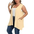 thumbnail image 4 of Htigea Plus Size Cardigan Womens Solid Color Sleeveless Loose Cardigans Tops Open Front Vest with Pockets Beige,L, 4 of 7