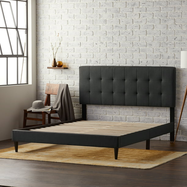 Rest Haven Upholstered Square Tufted, King Wood Bed Frame With Upholstered Headboard