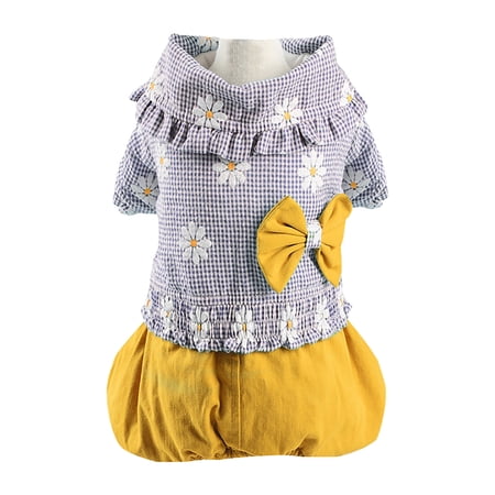 DOPI New Winter Dog Four Legs Cotton Padded Princess Bow Small Dog Clothing