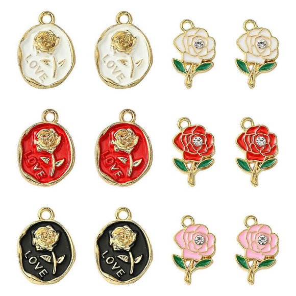 12Pcs 6 Styles Alloy Enamel Charms Pendants For Women 26-27s