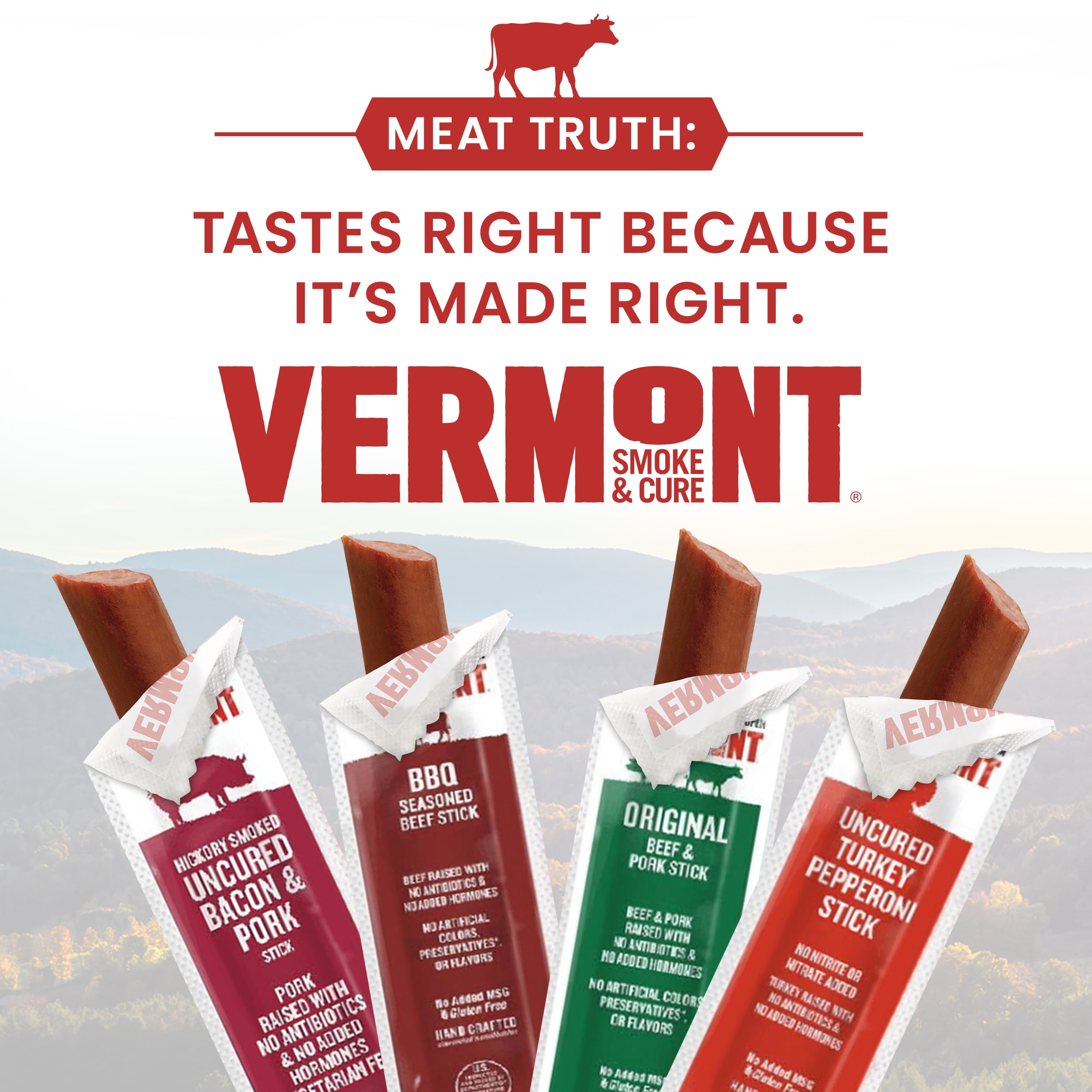 Vermont Smoke & Cure BBQ Seasoned Mini Beef Sticks .5oz Individually Wrapped Protein Snacks 8 Pouches