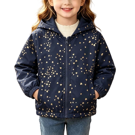 SGFCWSX Girls Windbreaker Jackets Waterproof Windproof Hooded Graphic Print Lightweight Lined Daily School Coats Navy Size 6