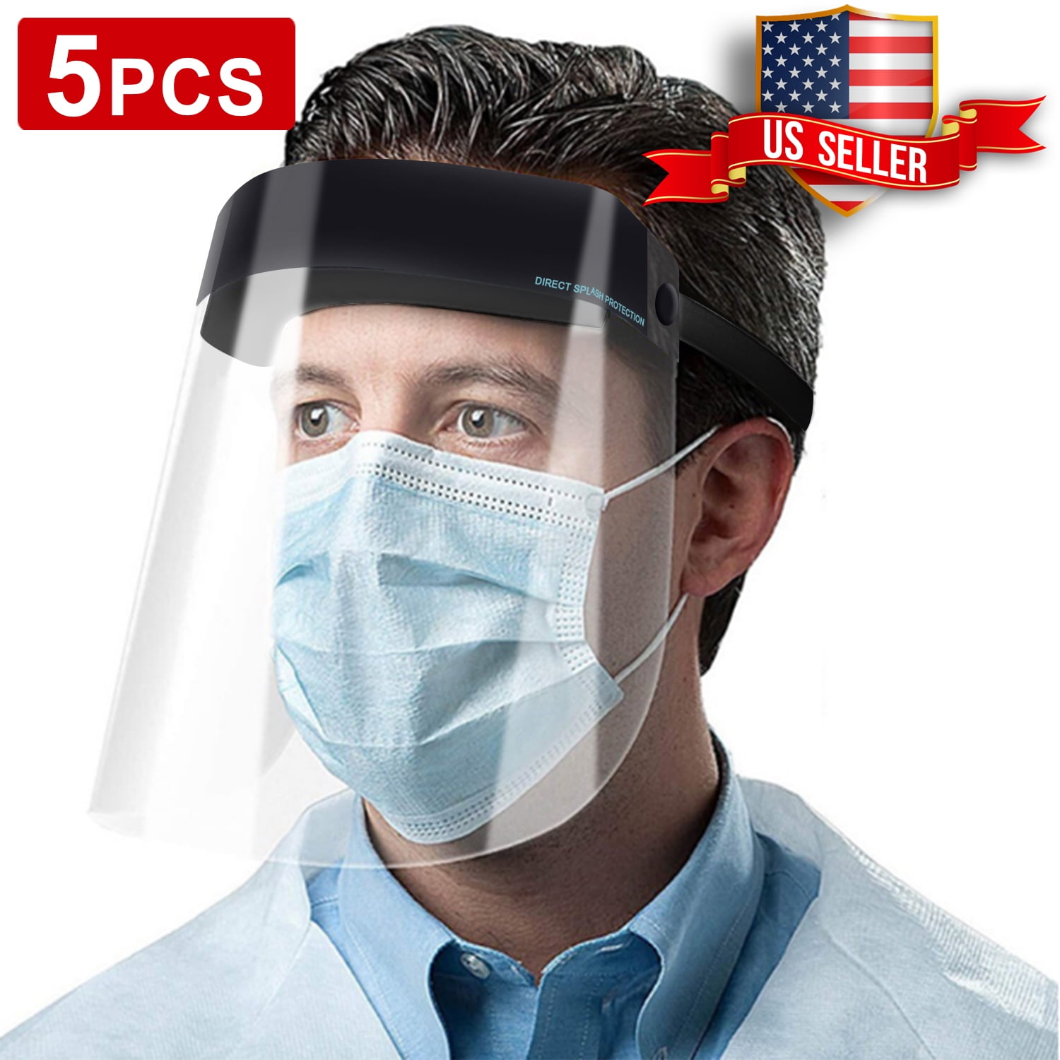 Unisex 5pcs Face Shield Safety Full Face Shield Transparent Visor with