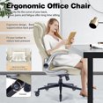 thumbnail image 2 of High Back Office Chair with Lockable Wheels, 400lbs Large Fabric Executive Desk Chair, Adjustable Lumbar Support Flip up Arms, Ergonomic Home Office Computer Chair with Storage Pocket, Beige, 2 of 9