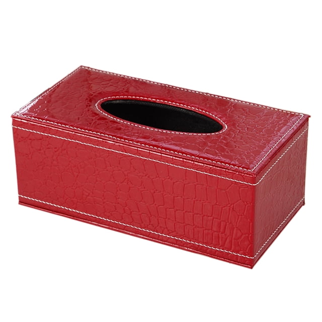 Servilletero multifuncional rectangular retro de cuero con cubierta de caja de pañuelos, dispensador de papel de bombeo de pañuelos faciales moderno, rojo