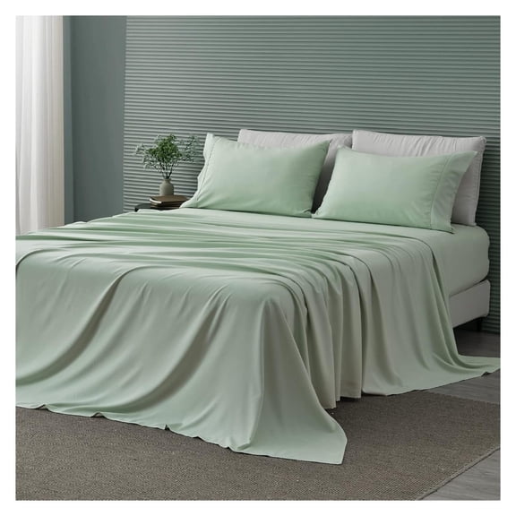 4 Piece Bamboo Rayon Sheet Set | Silky Soft, Cooling, Wrinkle Resistant, Breathable Sheets for Hot (Full, Sage)