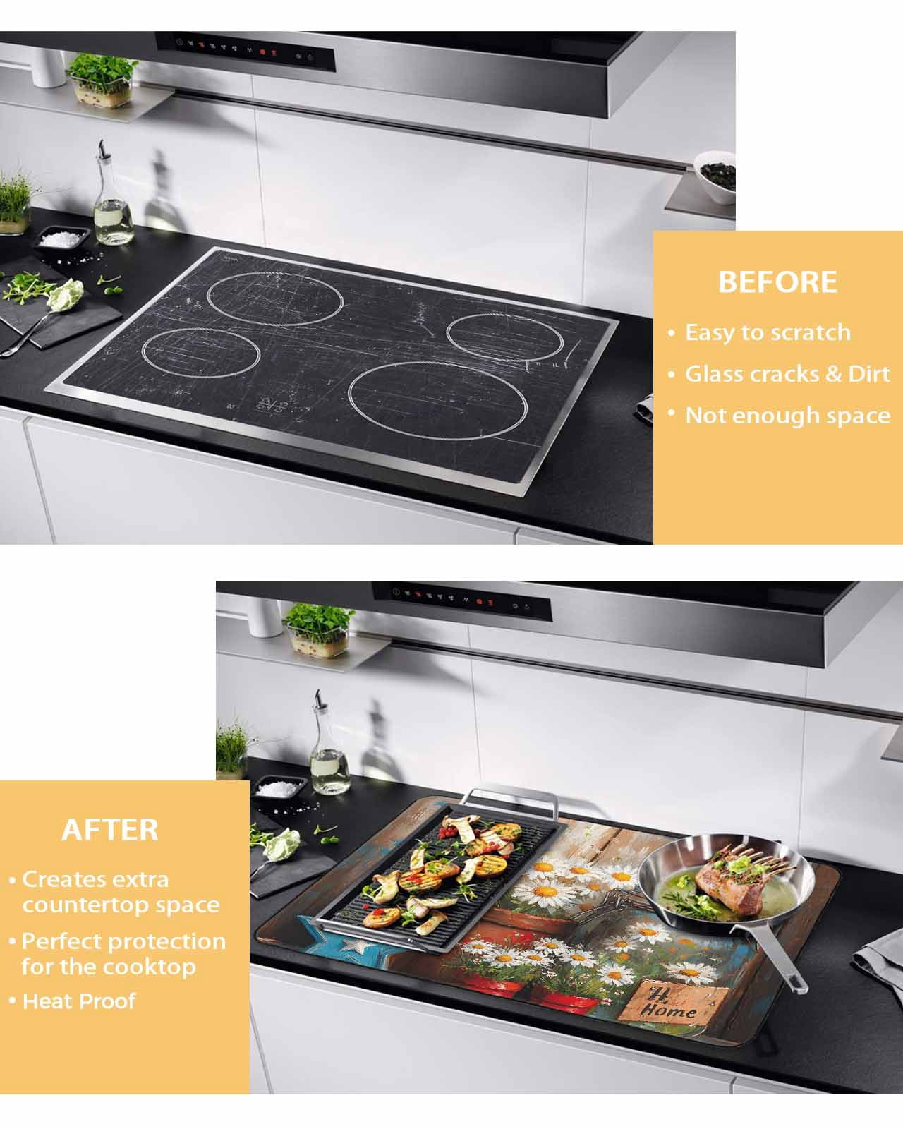 nqOlkjepod Large Induction Cooktop Protector Mat 24"x21", Country Flower Stove Top Covers for Electric Stove, Western Texas Star Butterfly Barn Door Stove Burner Cover Mats, Glass Top Stove Cover