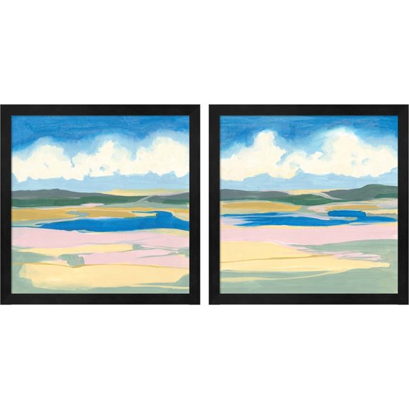 Great Art Now Pastel Rolling Fields by Jennifer Goldberger, 2 Piece Framed Art Set Each 13"W x 13"H