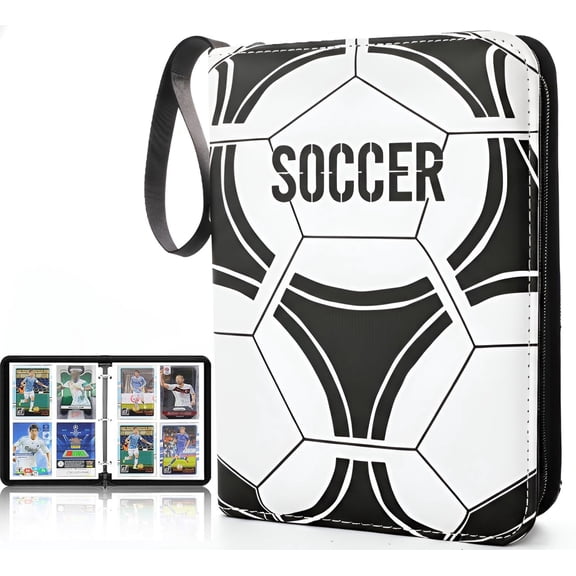 HBK Soccer Trading Card Binder 400 Pocket, Waterproof PU Leather Collector Case for Kids
