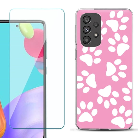 Slim-Fit Gel TPU Phone Case for Samsung Galaxy A33 5G, with Tempered Glass Screen Protector, by OneToughShield ® - Pet Paw/ Pink