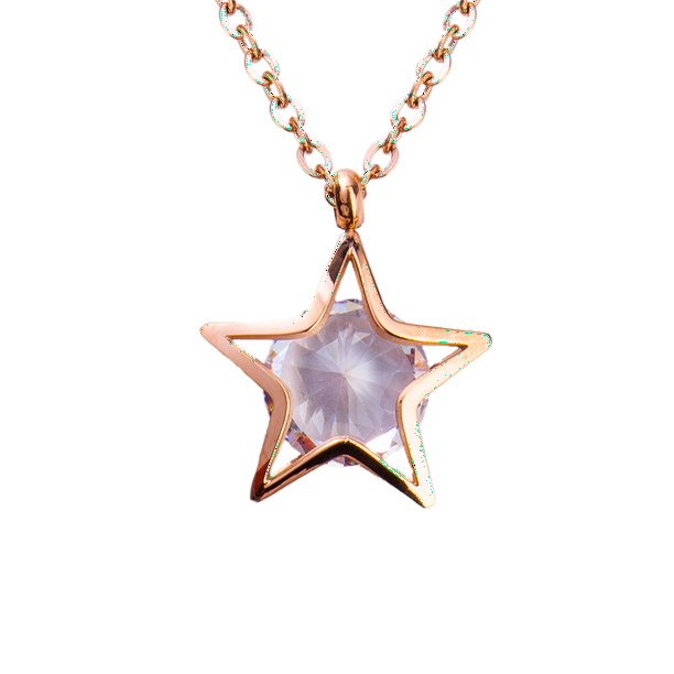 Collar de Mujer Dije de Estrella LuckyLy, Acero Inoxidable con Zirconia Cúbica, Modelo Cira rosa UNITALLA