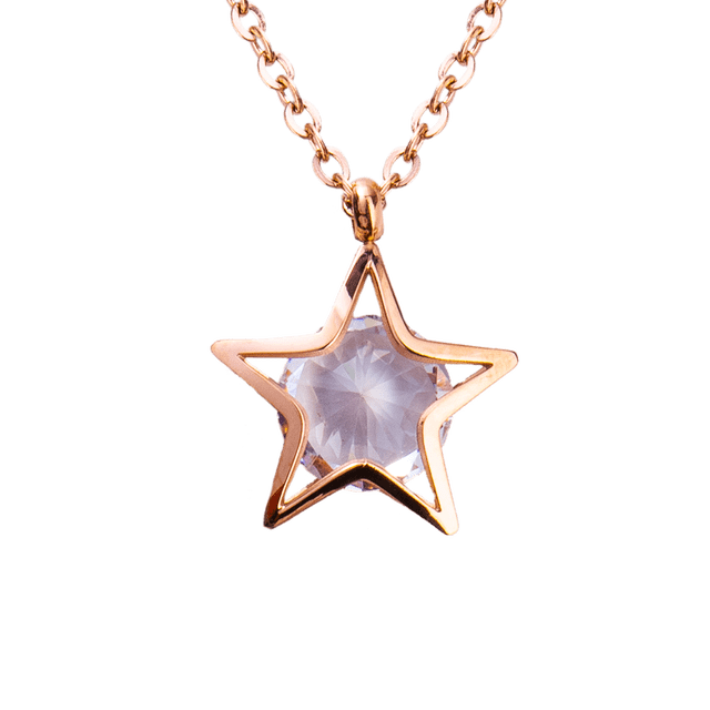 Collar de Mujer Dije de Estrella LuckyLy, Acero Inoxidable con Zirconia Cúbica, Modelo Cira rosa UNITALLA