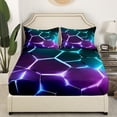 thumbnail image 3 of Erosebridal Teens Geometry Bed Sheets Set Full Size, Futuristic Abstract Bed Sheets Full, Striped Decor, 4pcs, 3 of 7