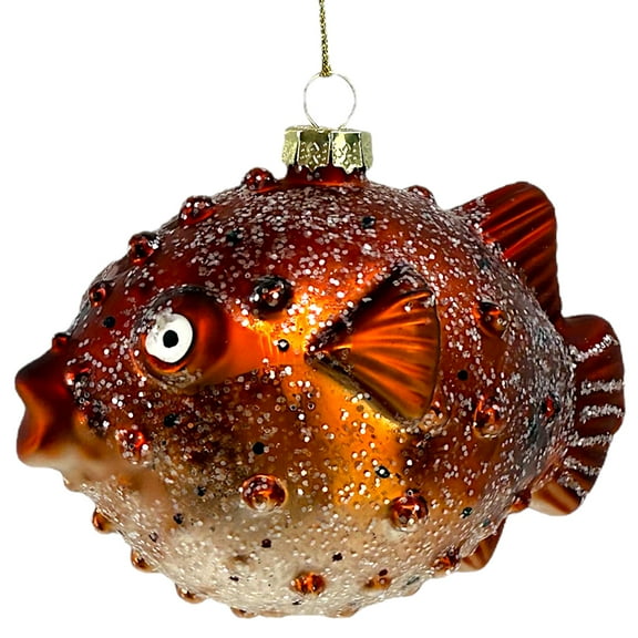 Puffer Fish Ornament – Blown Glass Christmas Tree Coastal Holiday Decoration