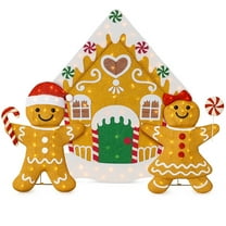 3pc Gingerbread Man Family 2D Christmas Yard Decor, 4ft Light Up Holiday Lawn Decoration w/House, 185 LED Lights