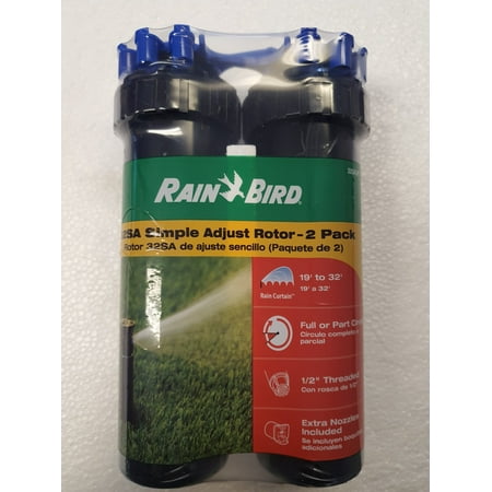 Rain Bird 32SA/4PKS Simple Adjust Rotor 2 pack of 2pcs - Closed-Case 1/2 Inlet Gear Drive Rotor Sprinkler with extra Nozzles total 4 pcs
