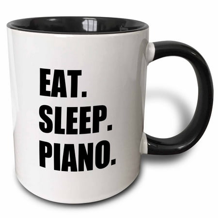 

3dRose Eat Sleep Piano - gift for pianist playing musicians music black text - Two Tone Black Mug 11-ounce
