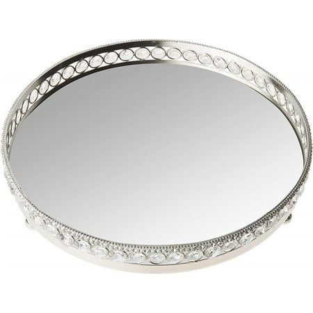 

Jiallo 72837 11.25 in. Dia. Sparkle Round Mirror Tray with Beaded Crystals