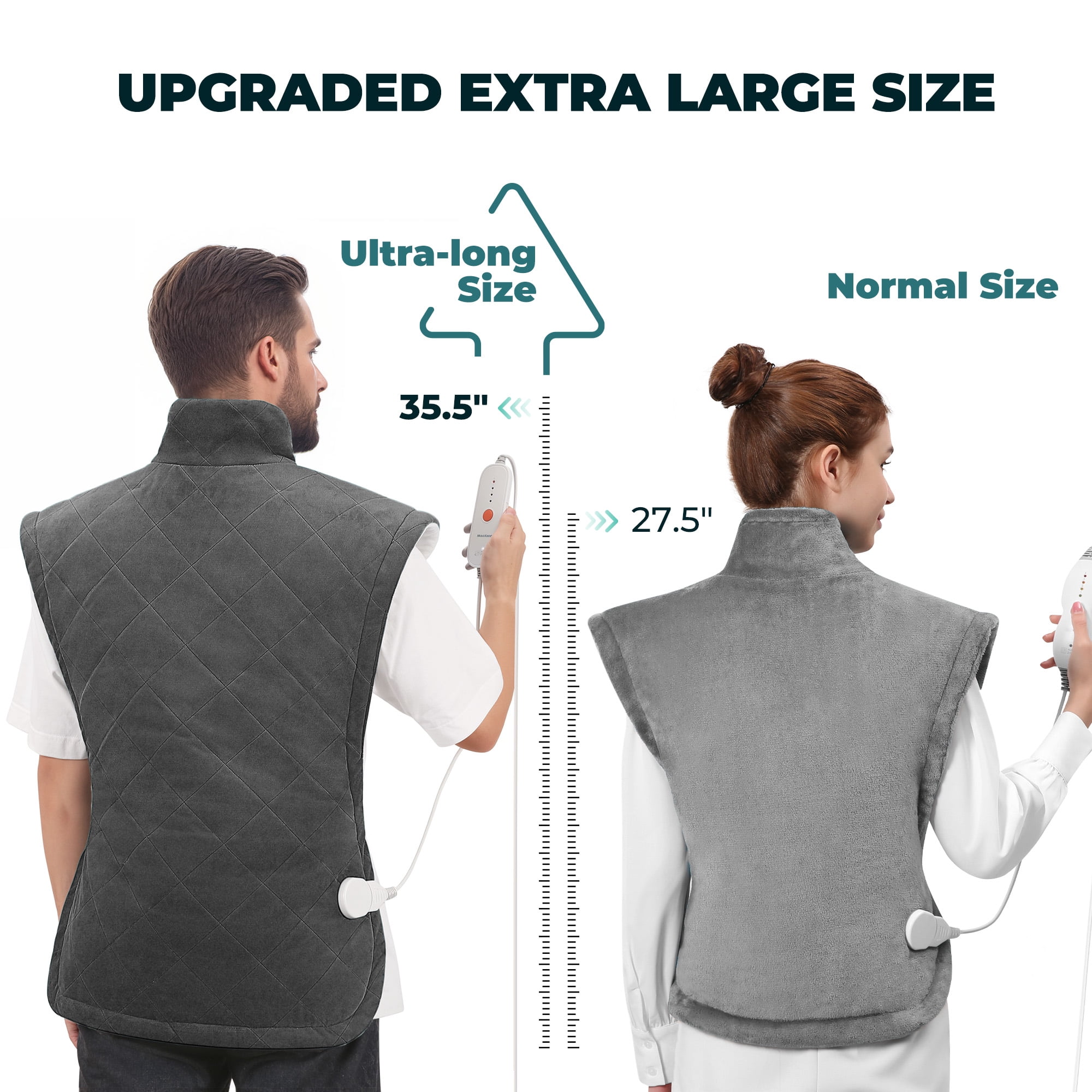 MaxKare 24"x40" Extra Large Heating Pad with 4 Heat Settings & Auto Shut-off, for Full Body- Gray & White