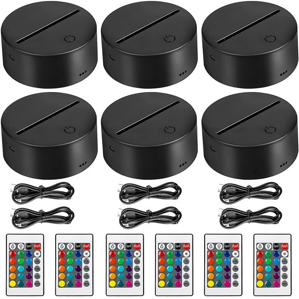 Paquete de 4 bases de lámpara de luz LED nocturna 3d + control remoto + cable USB, soporte de exhibición de espectáculo de luz de 16 colores para acrílico y plexiglás, decorativo Feliz Sencillez