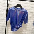 thumbnail image 3 of Yokua Women's Crew Neck Tee Top Loose Short Sleeve T-shirt Nice Shiny Glitter T-shirt, 3 of 20