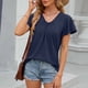 thumbnail image 4 of Fiudx Camisas para Mujer Camisas de Blusas con Cuello En V de Manga Corta de Color Sólido Casual de Moda para Mujer, 4 of 7