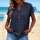 thumbnail image 2 of Camisetas de Cuello en V de Manga Larga para las Mujeres Blusa Casual de Color Sólido, Botón Delantero Suelto de Ajuste Superior de Verano, 2 of 8