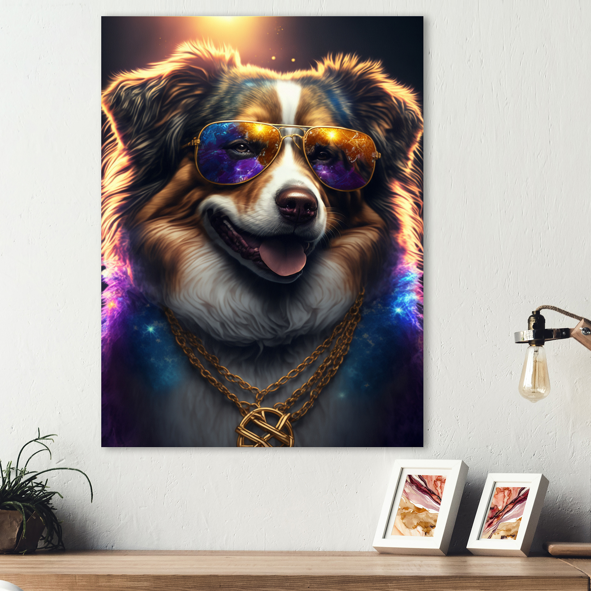 Designart Australian Shepherd Gangster In NYC Canvas Wall Art