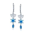 thumbnail image 2 of Bling Jewelry Womens Created Blue Opal Judaica Menorah Star of David Dangle Earrings Sterling Silver, 2 of 5