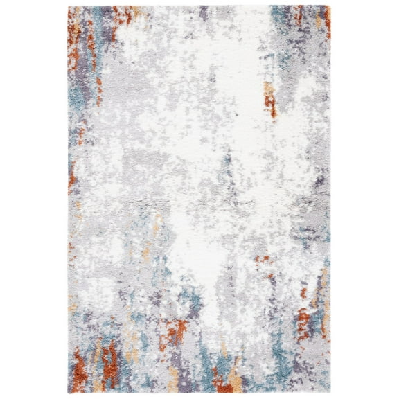 SAFAVIEH Berber Heathe Abstract Polyester Shag Area Rug, Blue Rust/Ivory, 5'5" x 7'7"