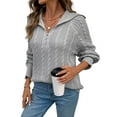 thumbnail image 2 of Sweaters for Women Fall Fashion Loose Quarter Zip Pullover Collared Long Sleeve Cable Knit Winter Clothes Gray L, 2 of 10