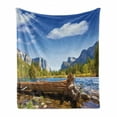 thumbnail image 1 of Yosemite Soft Flannel Fleece Blanket, Yosemite Merced River El Capitan Half Dome in California National Park Waterscape, Cozy Plush for Indoor and Outdoor Use, 70" x 90", Green Blue, by Ambesonne, 1 of 6