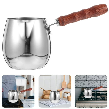 WRITWAA Milk Frother Cup Stainless Steel Silver with Wooden Handle for Coffee