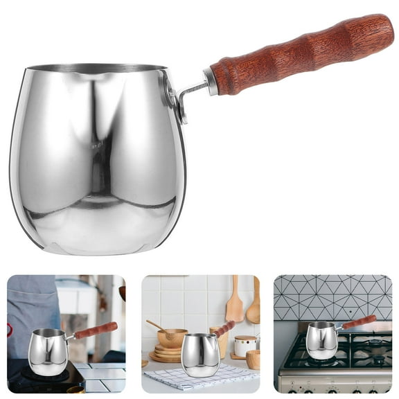 WRITWAA Milk Frother Cup Stainless Steel Silver with Wooden Handle for Coffee