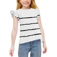 thumbnail image 1 of vdgthytj T-Shirts d'Été pour Filles Tout-Petits Manches à Volants Rayées Col Rond Décontracté 3-15 Ans, 1 of 9