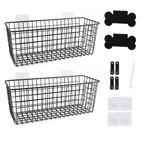 Pethiy 2-Pack Black Wire Wall-Mounted Storage Baskets, Large Capacity Metal Organizer Bins for Kitchen Onion, Potato, Fruit & Pantry Storage with Nameplate & Hooks