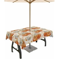 Fall Tablecloth with Umbrella Hole and Zipper White Orange Pumpkin Outdoor Tablecloths 60x102 Table Cloths Maple Leaves Thanksgiving Patio Table Cloth Cover for Holiday Party Picnic Yard Garden Decor