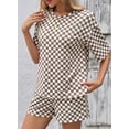 thumbnail image 3 of DOKOTOO Womens 2 Piece Outfits Casual Plaid Short Sets Lounge Beach Travel Short Sleeve Round Neck Tops Match High Waisted Shorts Summer Outfits, 3 of 8