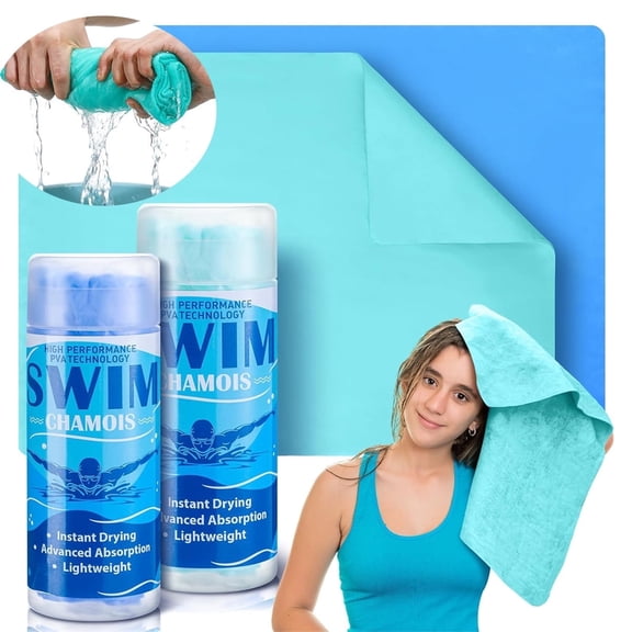 2Pcs Absorbent Swim Chamois Towel,Tutuviw Quick Dry Chamois Towel for Swimmers/Diving,Lightweight Shammy Towel,Premium Shammy Towel for Swimming & Other Water Sports (Blue,Green)
