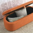 thumbnail image 6 of 45.5 Inches Storage Ottoman Bench with 250lb Seating, Teddy Fabric Upholstered Entryway Bench with Safety Hinge, Flip Top Oval Foot Rest Long Stool for Couch Bedroom End of Bed Living Room, Orange, 6 of 7