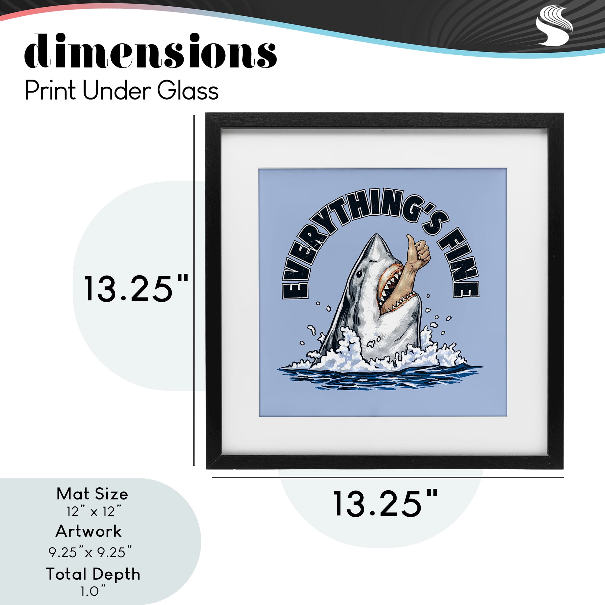 Everything's Fine Shark Bite Black Framed Print Under Glass, design by Jedco Brands Inc.