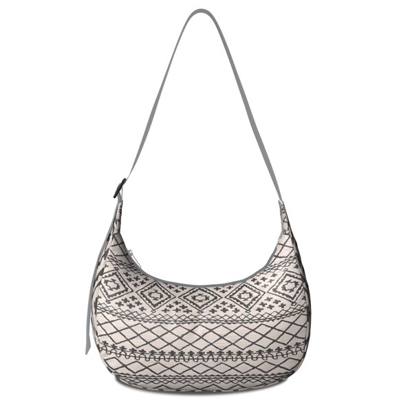 Sac Bandoulière Style Bohème pour Femmes Sac à Dumplings Rétro Abstrait Floral en Velours Côtelé avec Sangle Réglable pour Voyage Quotidien