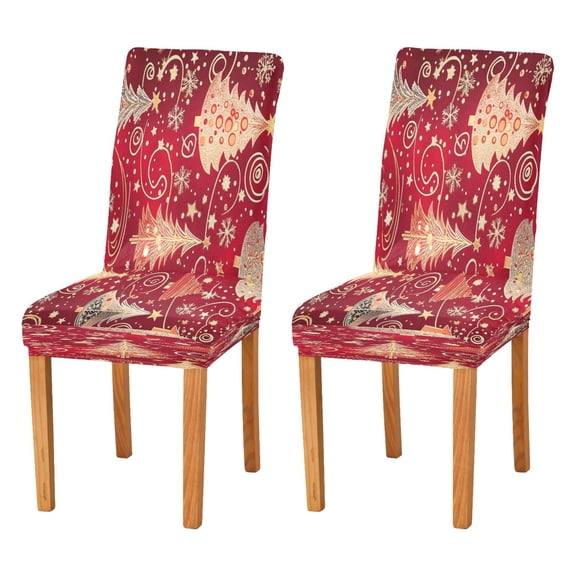 BZSMCE Chairs Slipcovers Dining Chair Covers Christmas Trees Red Background Creative Pattern