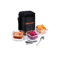 thumbnail image 1 of SOPL-OLIVEWARE Pablo Glassware Lunchbox, Napkin & Steel Spoon, Borosilicate Glass & Microwave Proof, 3 Container (320ml), Safety Lock Airtight Square Tiffin Storage Container- Blk_Org, 1 of 1
