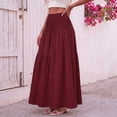 thumbnail image 2 of JIRNYORLL Womens Smocked Tiered Maxi Skirt with Pockets Drawstring Elastic High Waisted A Line Long Skirts, Burgundy L, 2 of 6