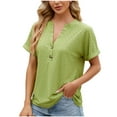 thumbnail image 2 of Fesfesfes Women's Shirts Women's V- Neck Hollow Out Recreational Short Sleeve Tops Blouse Womens Tees M(US:6), 2 of 5